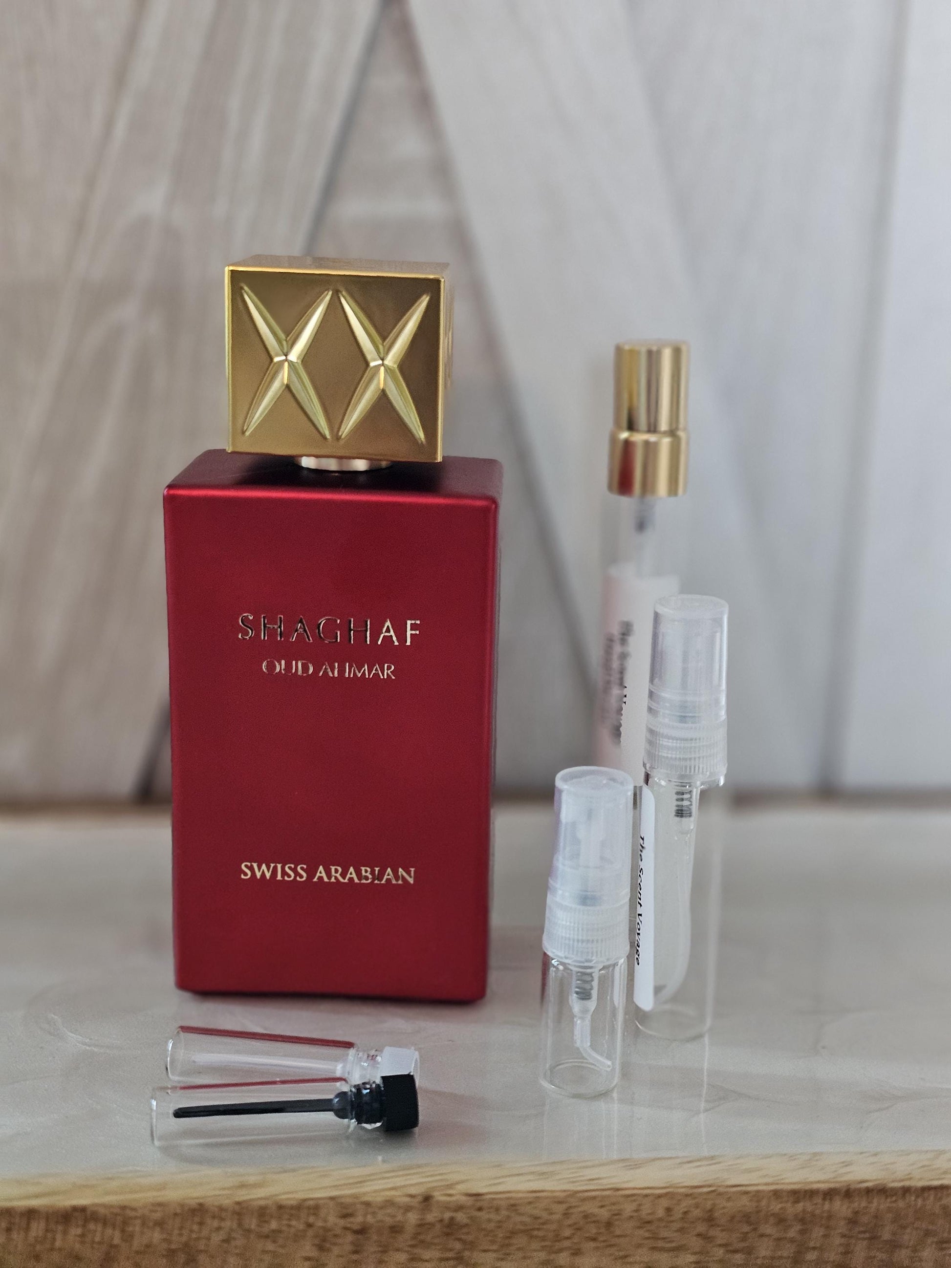 Shaghaf Oud Ahmar Perfume Sample: Swiss Arabian Floral Fragrance | 1ml, 2ml,5ml